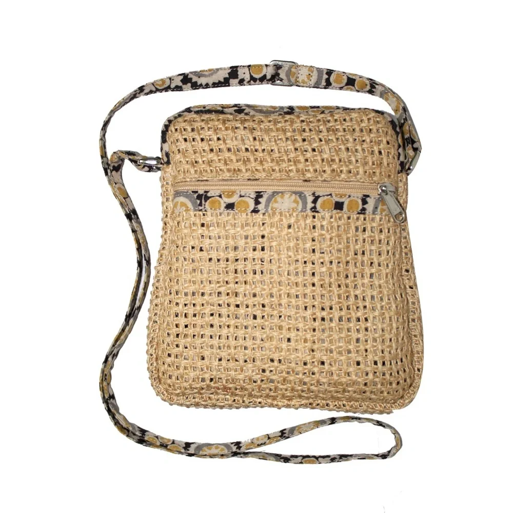 GreenJute “Hipster” Crossbody Bag - beige navy - zipper